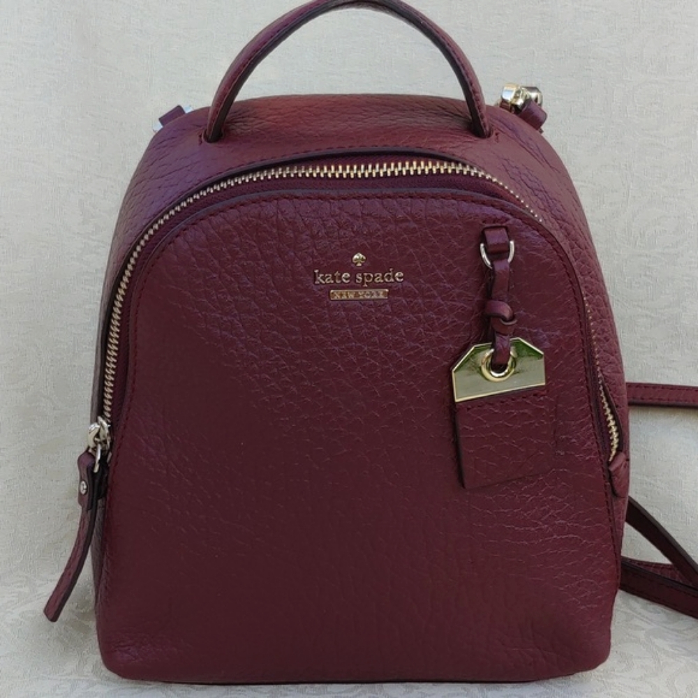 Kate Spade New York Mini Caden Carter Leather Women's Backpack Bag in Burgundy - Picture 3 of 16